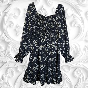 Hint OF Blush Off Shoulder Floral Long Sleeve Dress With Gathered Bodice 1X